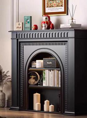 美式黑轻奢实35932木壁炉柜简约客厅色雕花法式复柜装饰玄关轻奢