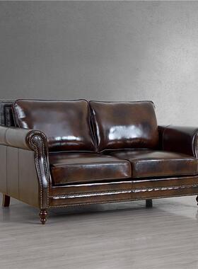 美式乡板村实轻奢客厅木沙复古单双60376发三别墅样房小户型皮艺