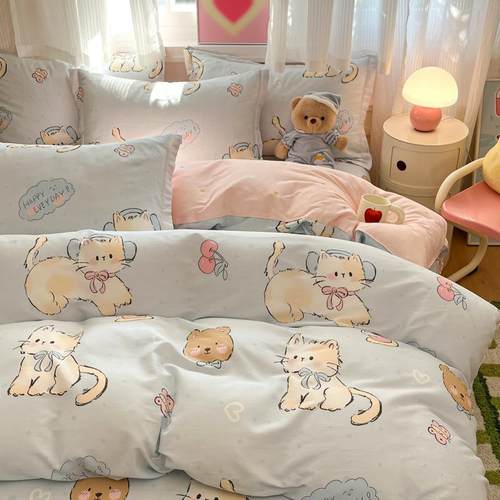 全棉花印BQM套小清新学生舍三件套床单四件套被床笠宿款单人床