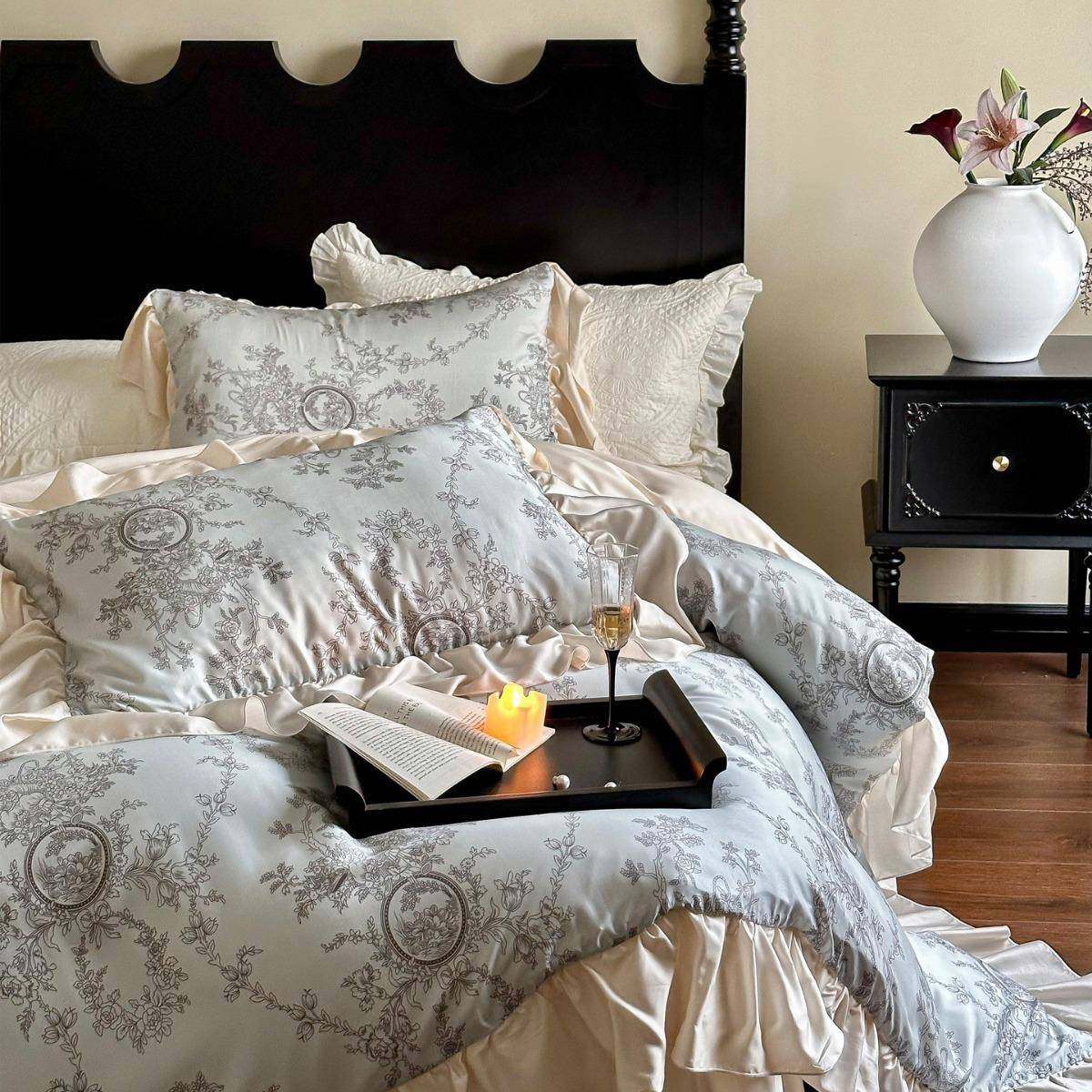 扶芷藤蔓︱凉法式古复夏季天丝TVY印花四件套品感丝滑床花边被套