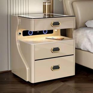 智能床CHE头柜卧现代家用简轻约多无功能奢线充电收纳室床边柜