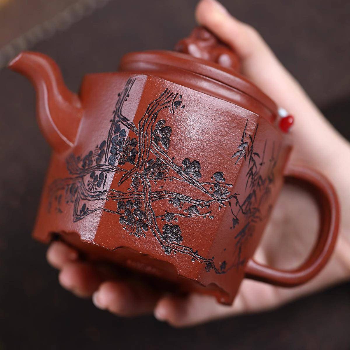 ZHIFU-54款分销宜兴爆紫砂壶匠手工制作原矿降坡泥六寒梅方高端人