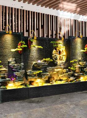 假山水幕墙喷泉水景摆件玄关庭院酒店流水屏隔断造景门厅鱼池装饰