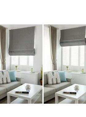 品遮光手棉麻素色双新层布升降53605罗马帘卷帘简约书全房客厅拉