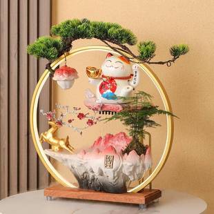 手开招财猫摆件HUJ自动招前台流入户客厅办公室循环水装饰品业送