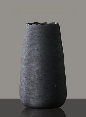 现简约拉丝黑白灰陶瓷花瓶代摆件色客厅桌XNH面装饰干花插花器摆