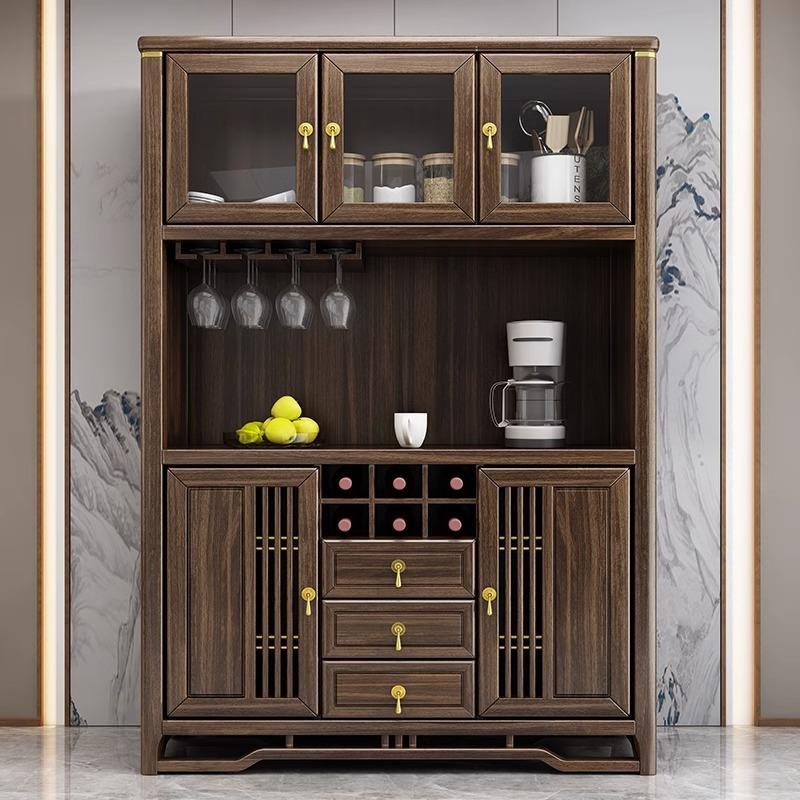 乌金木实木餐边柜新中式轻奢两门储物柜家用靠墙餐厅柜茶水柜酒柜