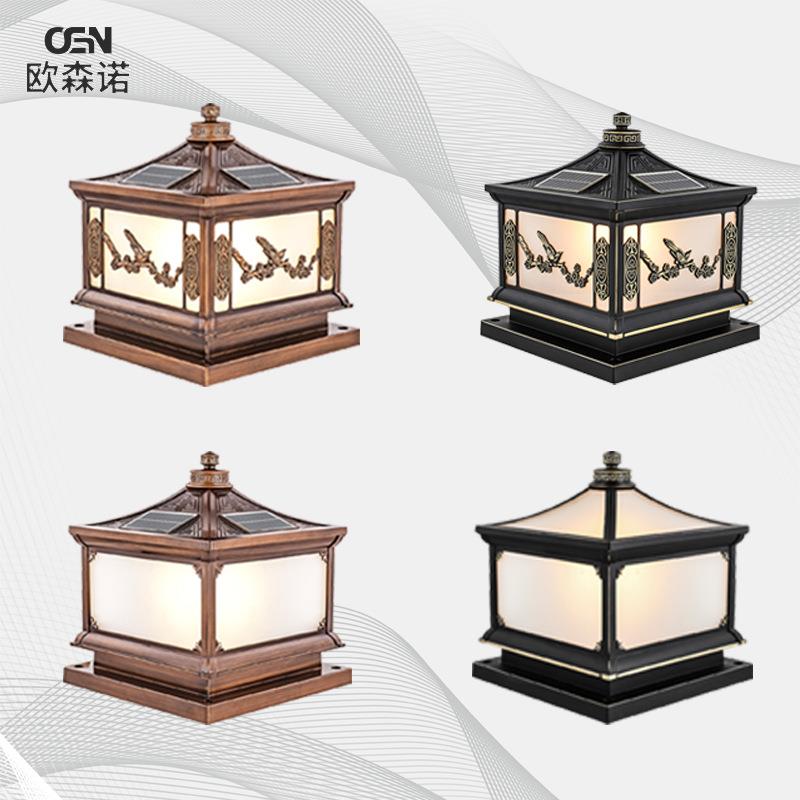 方形太阳能电能全铝中式柱头灯户外庭院灯小区别墅门柱灯围墙灯