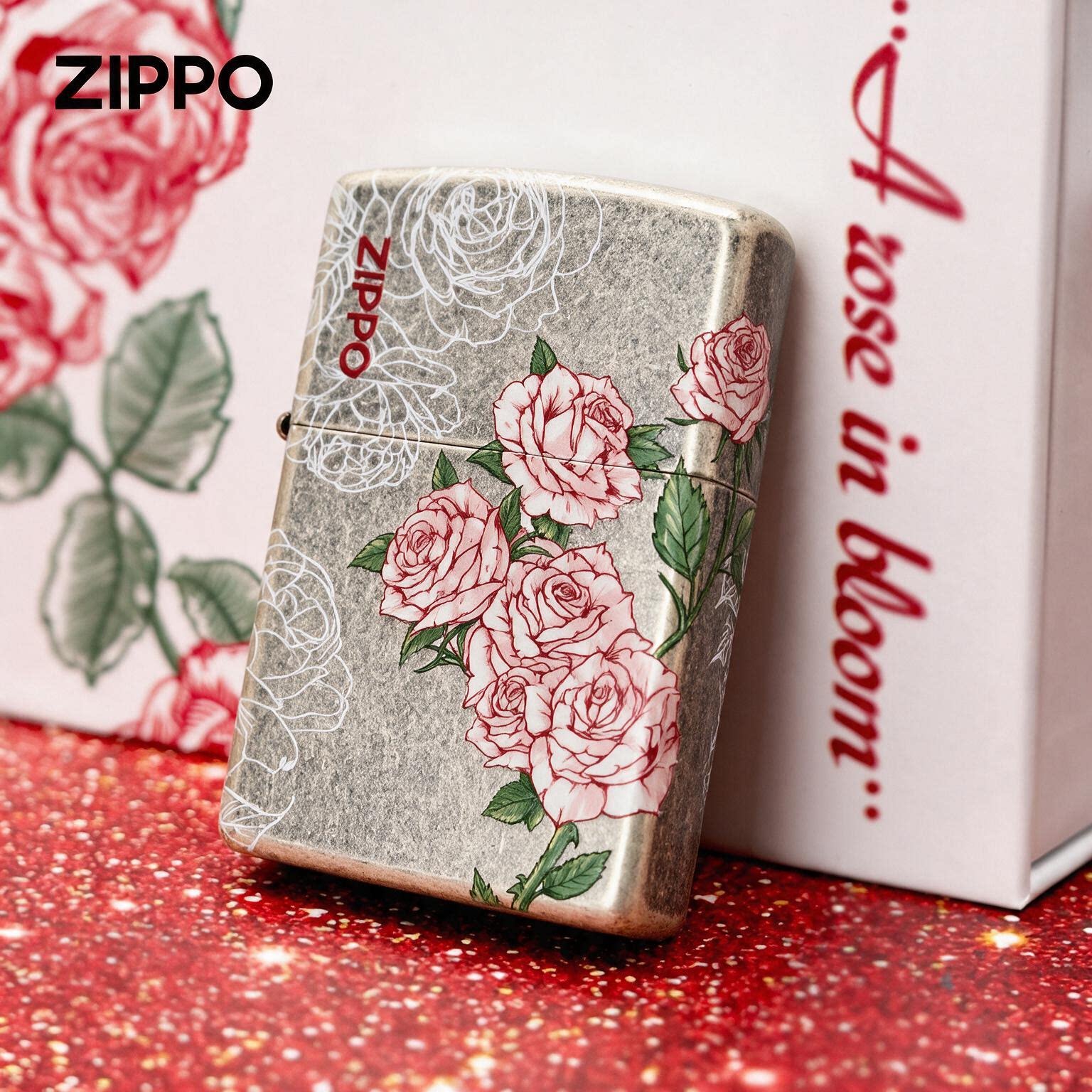 zippo打火机官方正品防风 热恋玫瑰古银彩绘正版送男朋友生日礼物
