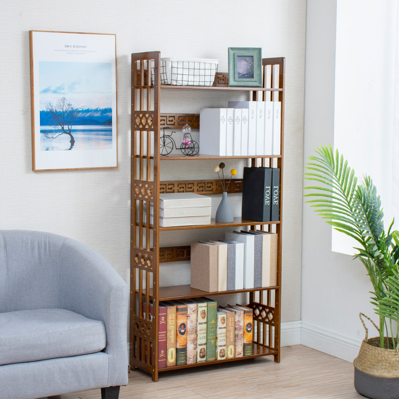 书架置物架落地组装柜子实木省空间儿童简易收纳竹子客厅家用书柜