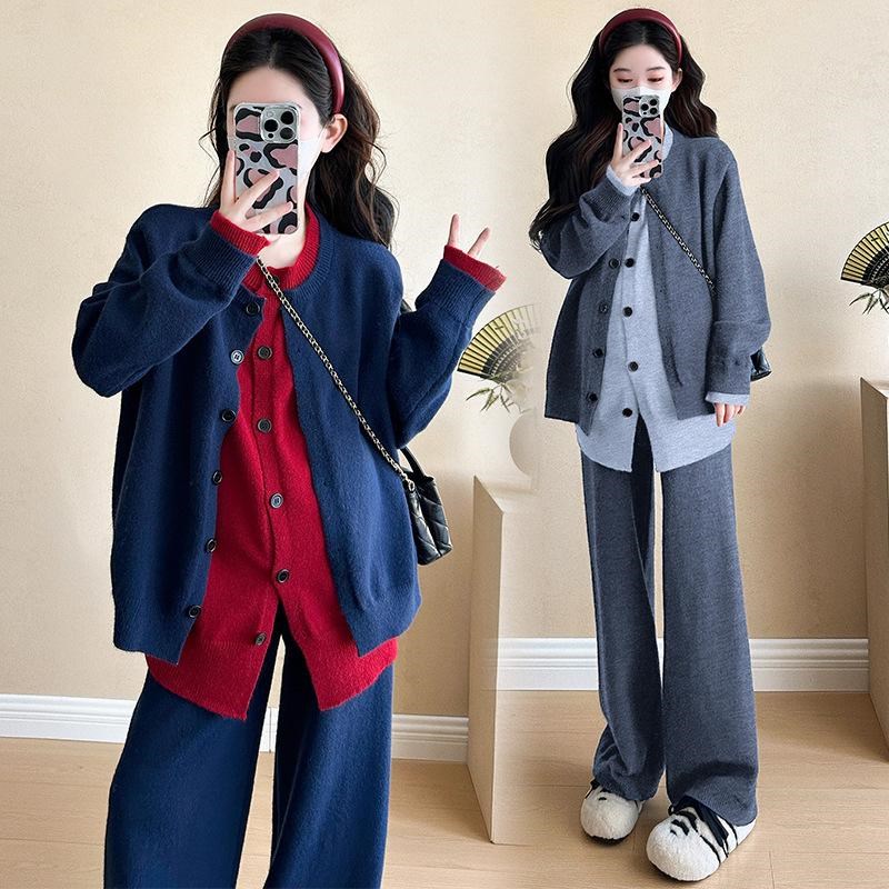 孕妇套装秋冬装慵懒风撞色拼接毛套装