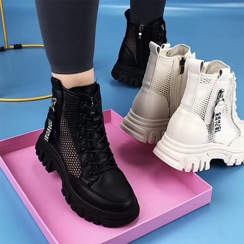 真皮网纱马丁靴女2025新款春夏薄款镂空网靴百搭透气平底短靴凉靴,女鞋,时装靴,淘宝优惠券,粉丝福利购,淘宝优惠卷