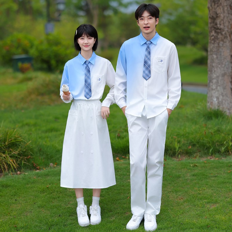 初中生班服秋季套装学院风渐变色衬衫团体小学高中演出校服定制