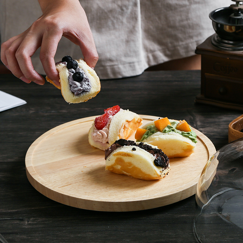 旋转木制蛋糕盘带玻璃盖下午茶点心盘水果盘试吃盘蛋糕托盘甜品台