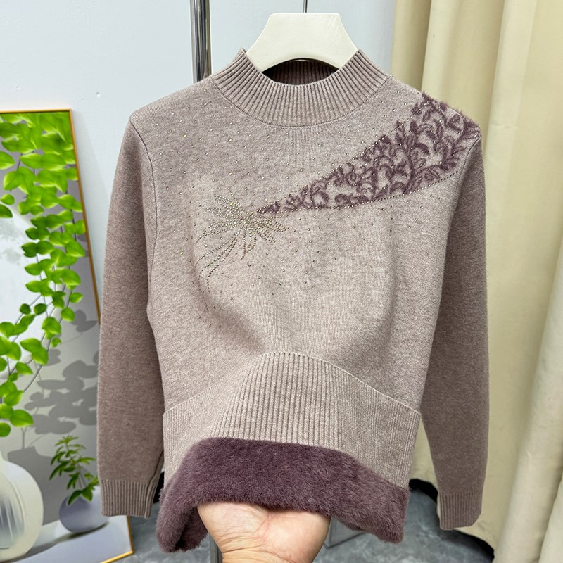 加绒妈妈冬装时尚半高领打底衫加厚上衣洋气质中老年女士保暖毛衣