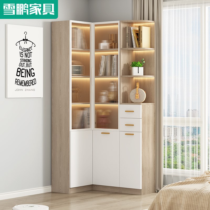 转角书柜置物架客厅墙角柜落地组合L型拐角书架储物展示柜6F69