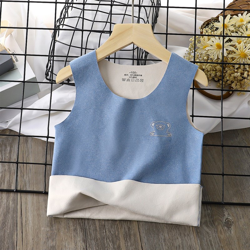 儿童德绒无痕背心保暖发热男童打底内穿加绒宝宝马甲女童秋冬内衣