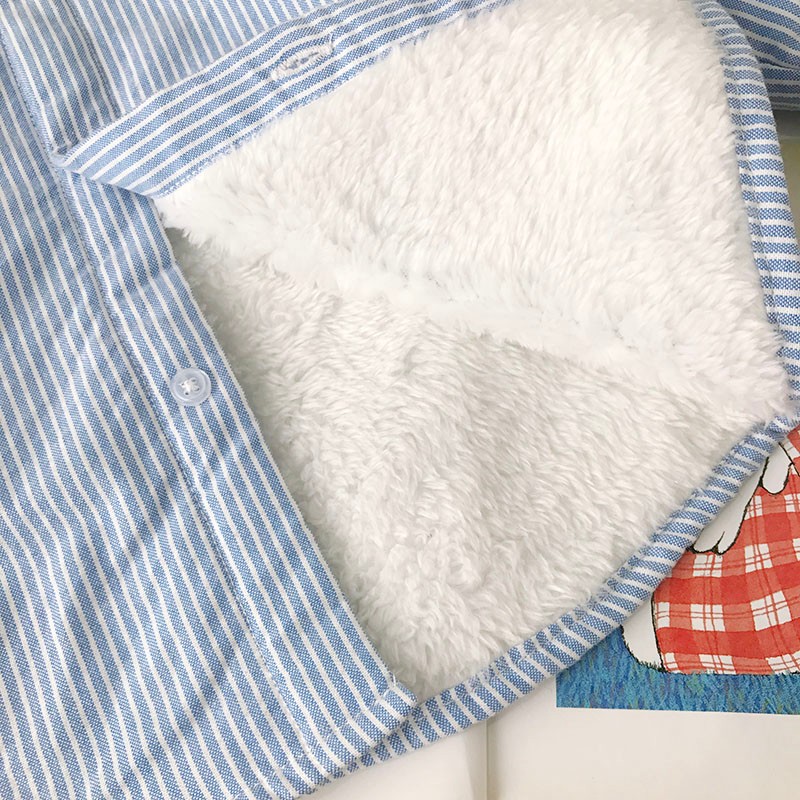 定制80-130男宝宝加绒衬衫男童外套保暖小童条纹衬衣婴儿纯棉冬装