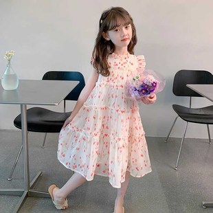 女童连衣裙夏装网纱裙子2024新款夏季小女孩海边碎花裙儿童公主裙