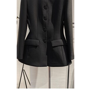 黑色圆领收腰西服外套2024秋季百搭简约大气高级感裙摆西装外套女