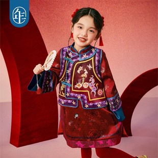 年衣童装女童套装秋冬新款唐装新中式儿童改良旗袍马甲甜美2件套