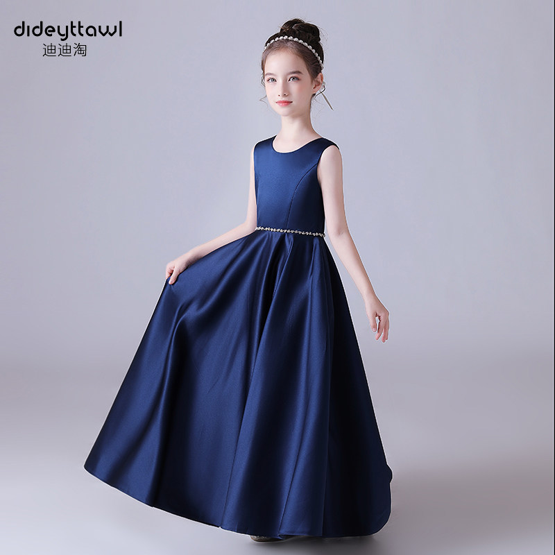 迪迪淘儿童高端礼服钢琴演出服女童主持人诗歌朗诵舞台表演服缎面