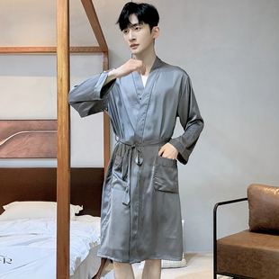 睡衣男女高级感2023春夏季新款丝绸性感浴袍中长款睡袍晨袍家居服