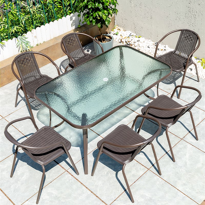 户外桌椅藤椅带伞三件套露天花园铁艺阳台小茶几室外休闲庭院桌椅