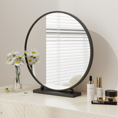 简约台式 化妆镜圆形桌面梳妆镜卧室学生宿舍铁艺大镜子梳妆台镜子