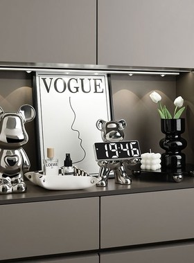 轻奢电镀银入户玄关摆件乔迁新居礼品酒柜餐边柜钥匙收纳高档时钟