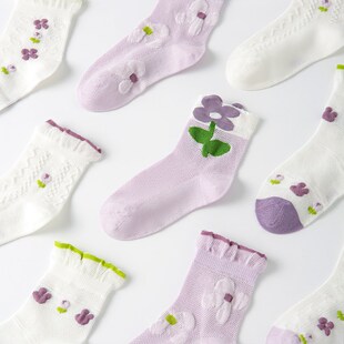 袜子宝宝夏天透气 薄款 松口网眼袜花边袜女童夏季 袜子儿童夏季