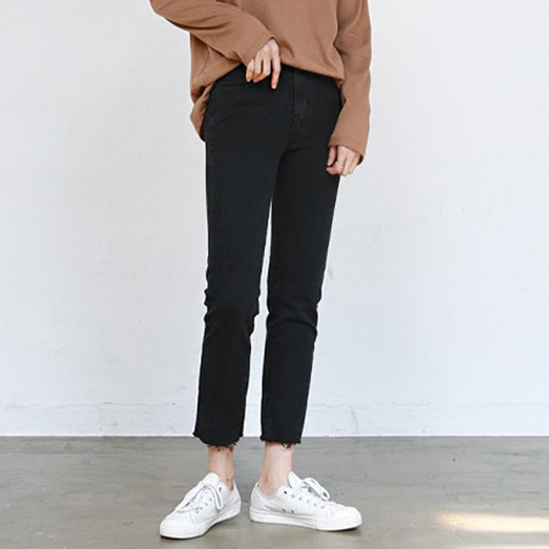 加绒保暖八分阔腿牛仔裤女2021秋冬高腰黑色加厚宽松bf九分直筒裤