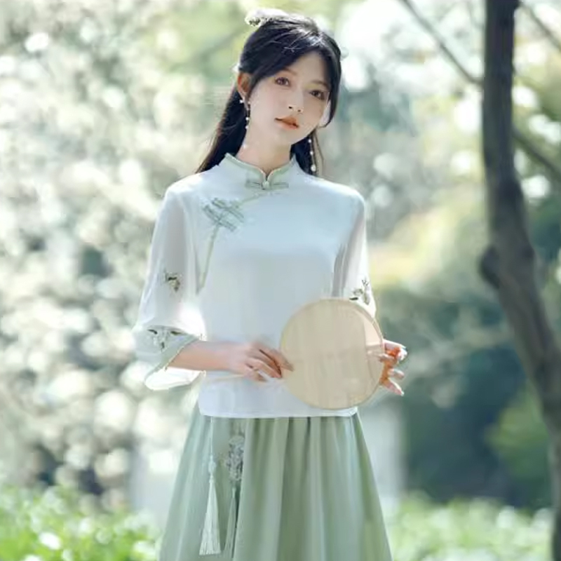 新中式日常汉服女民国风唐装改良旗袍上衣大码胖mm连衣裙套装茶服