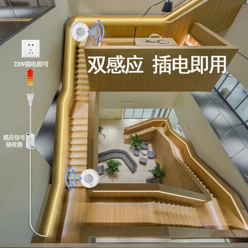 人来即亮感应灯带led灯条踢脚线楼梯扶手阳台走廊过道无线220自粘