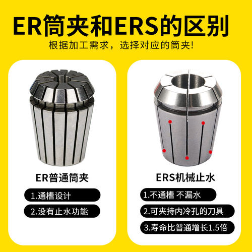 夹头ER20筒夹雕刻机弹性ER夹头夹具ER32螺母高精度筒夹ER50内出水