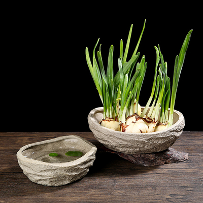 水培花盆陶瓷仿石头创意室内水养水仙花铜钱草植物大口径盆器摆件