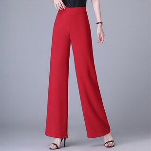 夏季女士阔腿裤休闲裤高腰宽松雪纺裤薄款显瘦直筒裤垂感大脚长裤