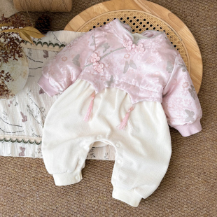 婴儿连体衣冬季 女宝宝外出衣服年服百日宴周岁加绒包屁国风秋冬装