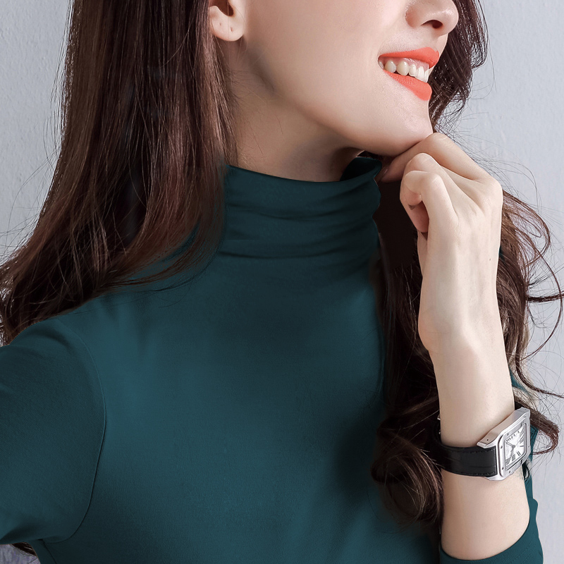 高领打底衫女长袖堆堆领黑色修身卡其纯棉内搭2021新款秋冬阳离子