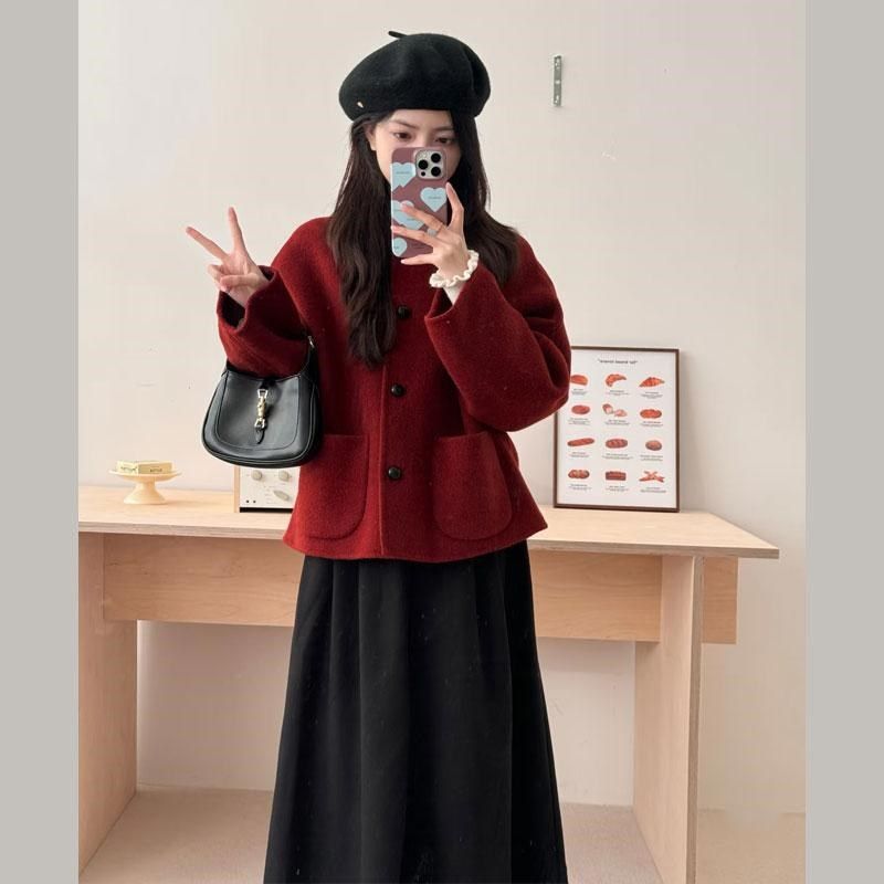 圣诞新年红色毛呢外套女冬季新款高级感小个子宽松短款呢子大衣,女装/女士精品,毛呢外套,淘宝优惠券,粉丝福利购,淘宝优惠卷