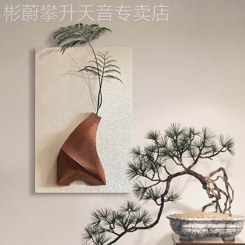 网红寂风客厅沙发侘后背景装饰画餐厅墙玄关挂画砂岩雕刻氛围灯光