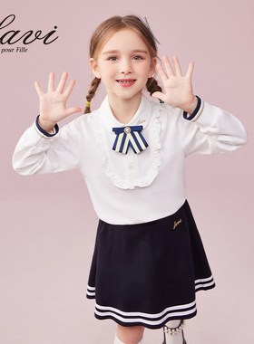 LAVI儿童polo衫长袖t恤衫春秋薄款童装2024新款女孩打底衫弹力棉