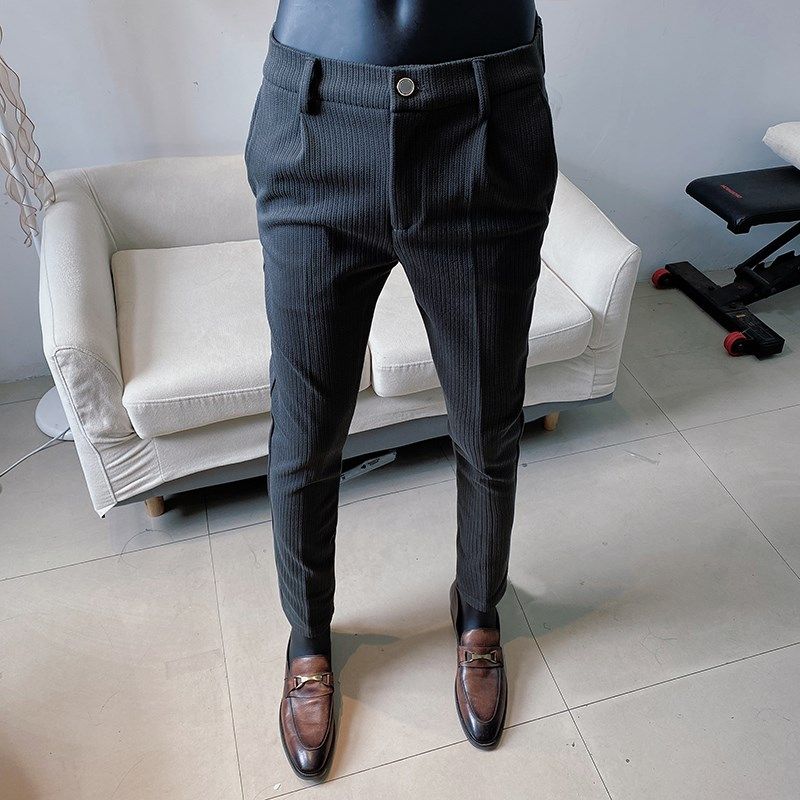 秋冬款加厚毛呢修身小脚西裤男士2024新款男款高级感西装休闲裤子