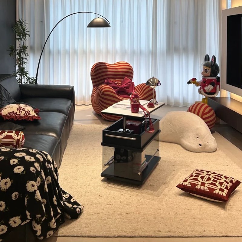 奈斯/法式复古可移动茶几推车实木沙发边几可升降客厅家用小户型