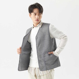 春秋款薄款护肩中老年加大针织棉马甲背心男短款马甲宽松爸爸男士