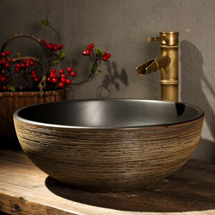 家用陶瓷台上盆圆形艺术洗脸盆小号复古洗漱脸盆面盆卫生间洗手盆