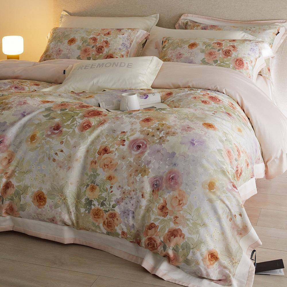 高端花卉天丝棉磨毛四件套秋冬加厚保暖数码印花被套柔软轻奢床品