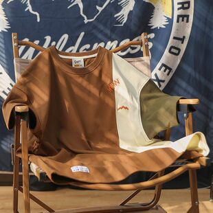 T恤男刺绣宽松中性半袖 日系撞色拼接圆领短袖 tee潮 300斤夏季 大码