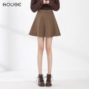 毛呢半身裙女秋冬2024新款黑色a字裙高腰百褶裙短裙伞裙蓬蓬裙子