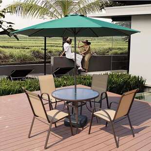 户外桌椅庭院室外阳台休闲带伞花园咖啡铁艺家具三件套装便携折叠